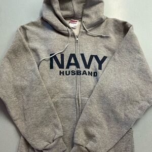 Gray Hoodie with Navy Husband